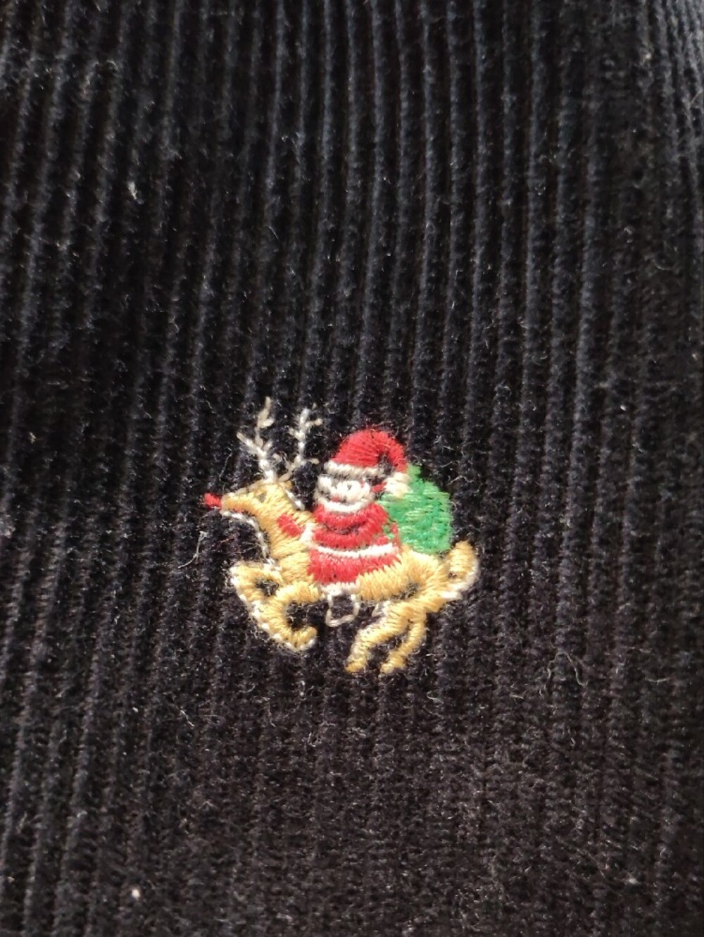 Xmas Black Embroidered Corduroy Men's Pants - Picture 2 of 8